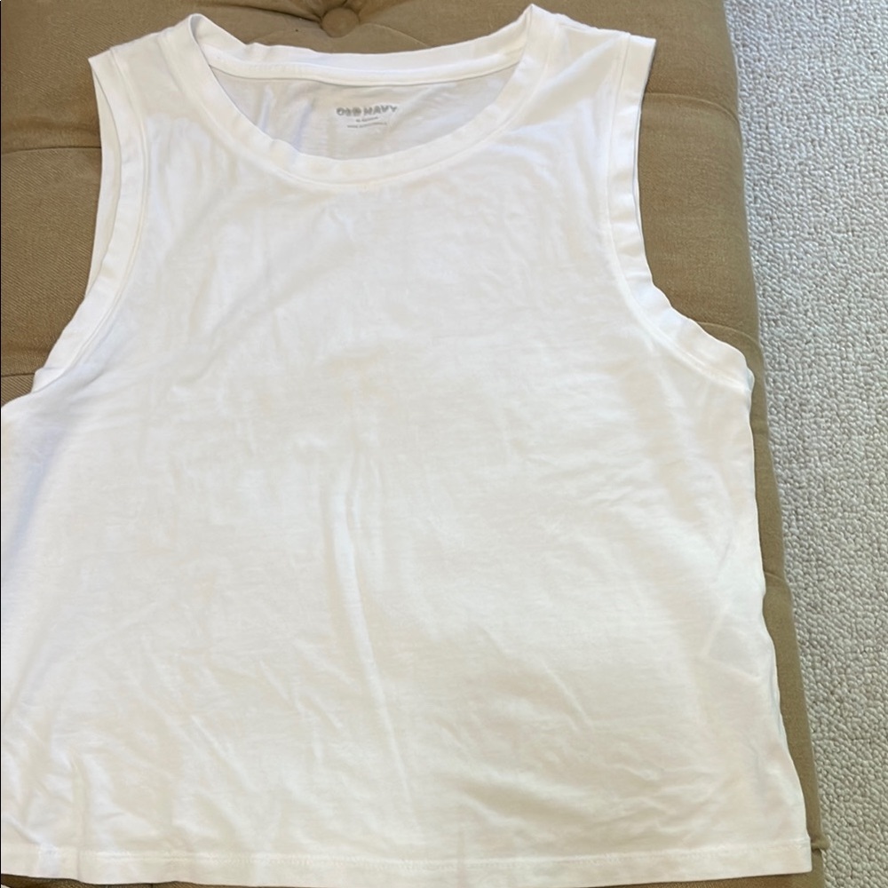 White Sleeveless Crop Muscle Tee